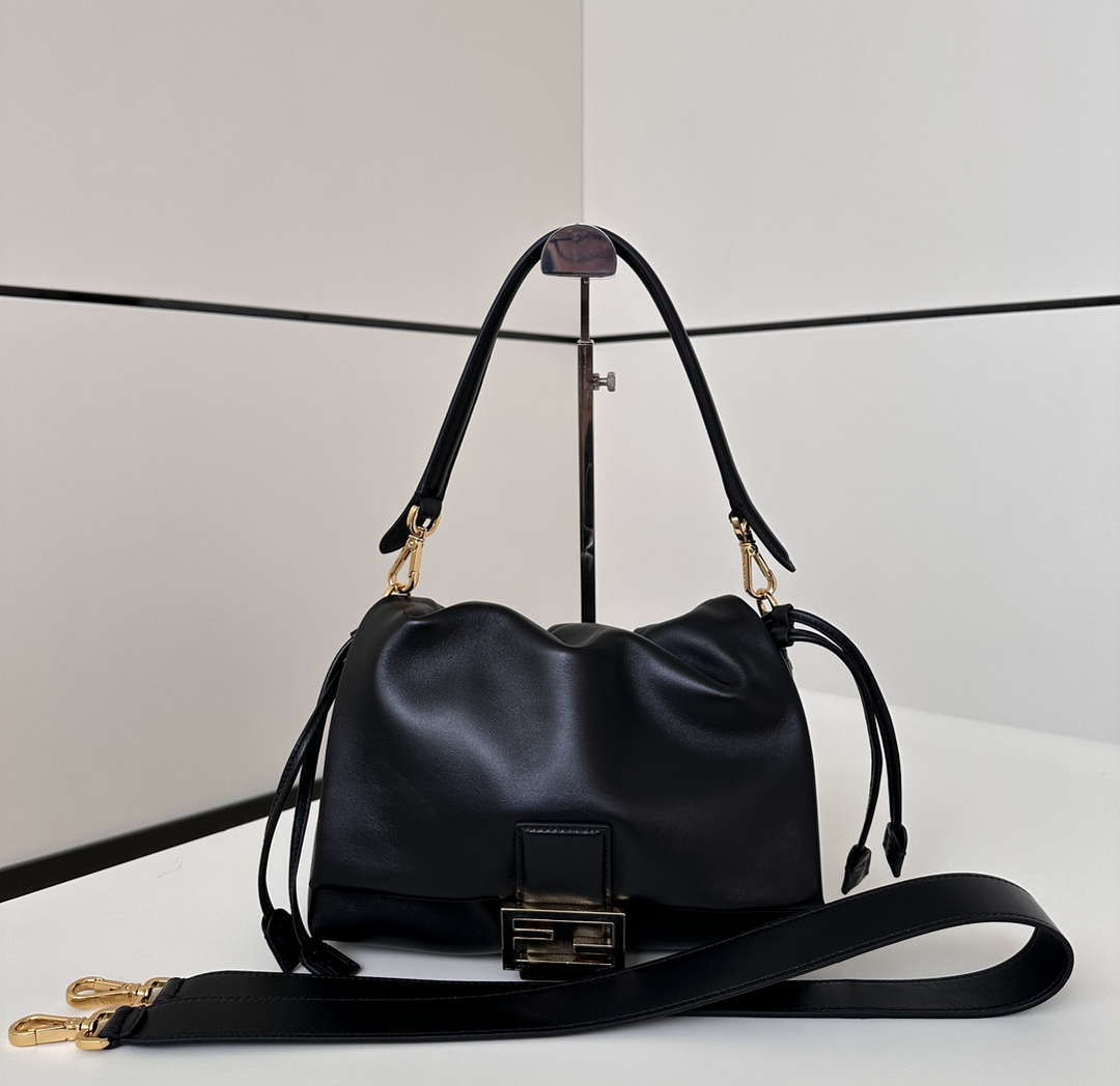 Fendi 8BR833AQ0DF1SK5 Mamma Baguette Medium Black nappa leather bag 8677M - Default Title - View 3