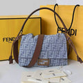 Fendi 8BR833AQ0DF1SK5 Mamma Baguette Medium Blue denim-effect FF jacquard  8677M