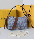 Fendi 8BR833AQ0DF1SK5 Mamma Baguette Medium Blue denim-effect FF jacquard  8677M