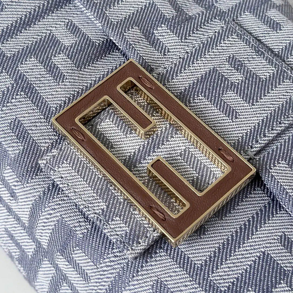 Fendi 8BR833AQ0DF1SK5 Mamma Baguette Medium Blue denim-effect FF jacquard  8677M
