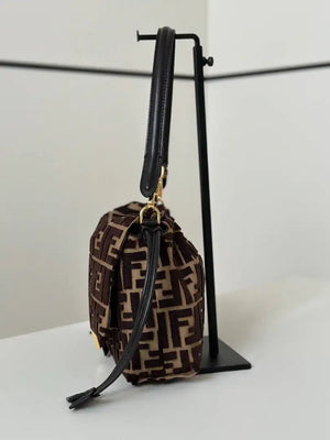 Fendi 8BR833AQ0DF1SK5 Mamma Baguette Medium  Dark Brown FF flocked bag - Default Title - View 3