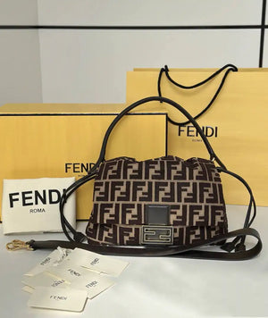 Fendi 8BR833AQ0DF1SK5 Mamma Baguette Medium  Dark Brown FF flocked bag - Default Title - View 1