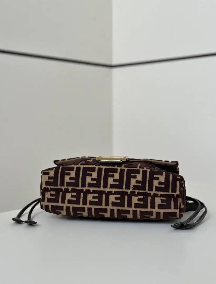 Fendi 8BR833AQ0DF1SK5 Mamma Baguette Medium  Dark Brown FF flocked bag - Default Title - View 2