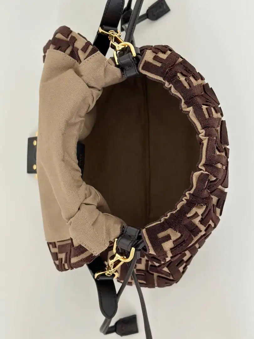Fendi 8BR833AQ0DF1SK5 Mamma Baguette Medium  Dark Brown FF flocked bag - Default Title - View 9
