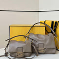 Fendi 8BR833AQ0DF1SK5 Mamma Baguette Medium Dove grey nappa leather bag 8677M - Default Title - View 1