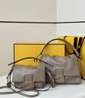 Fendi 8BR833AQ0DF1SK5 Mamma Baguette Medium Dove grey nappa leather bag 8677M