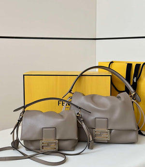 Fendi 8BR833AQ0DF1SK5 Mamma Baguette Medium Dove grey nappa leather bag 8677M - Default Title - View 1