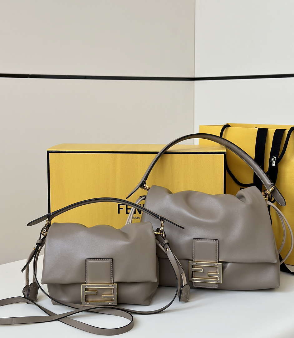 Fendi 8BR833AQ0DF1SK5 Mamma Baguette Medium Dove grey nappa leather bag 8677M - Default Title - View 1