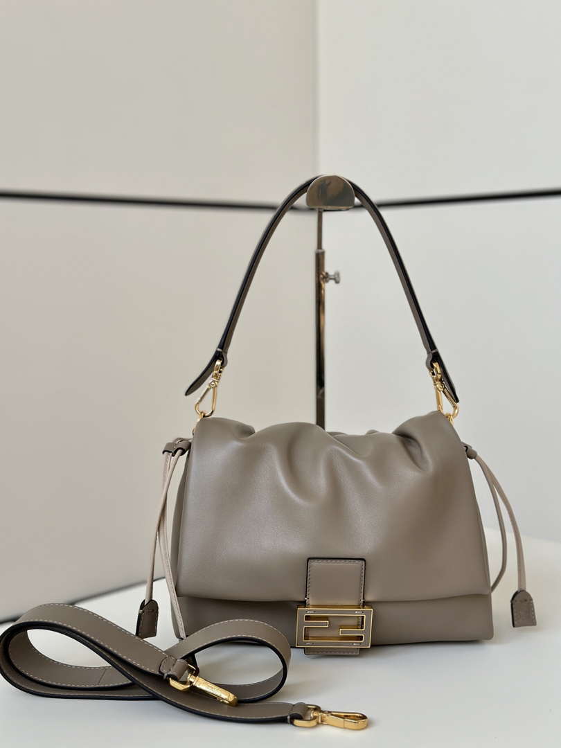 Fendi 8BR833AQ0DF1SK5 Mamma Baguette Medium Dove grey nappa leather bag 8677M - Default Title - View 2