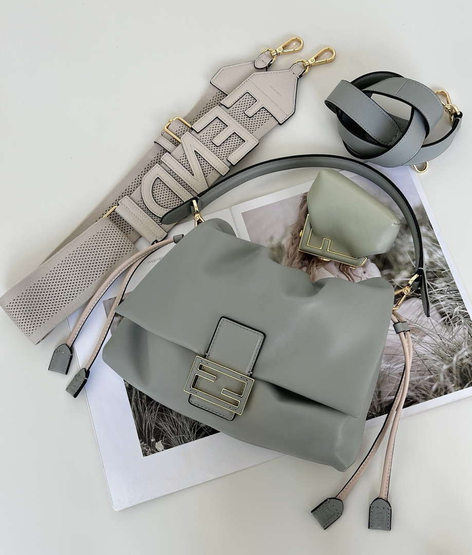Fendi 8BR833AQ0DF1SK5 Mamma Baguette Medium Matcha green nappa leather bag 8677M - Default Title - View 1