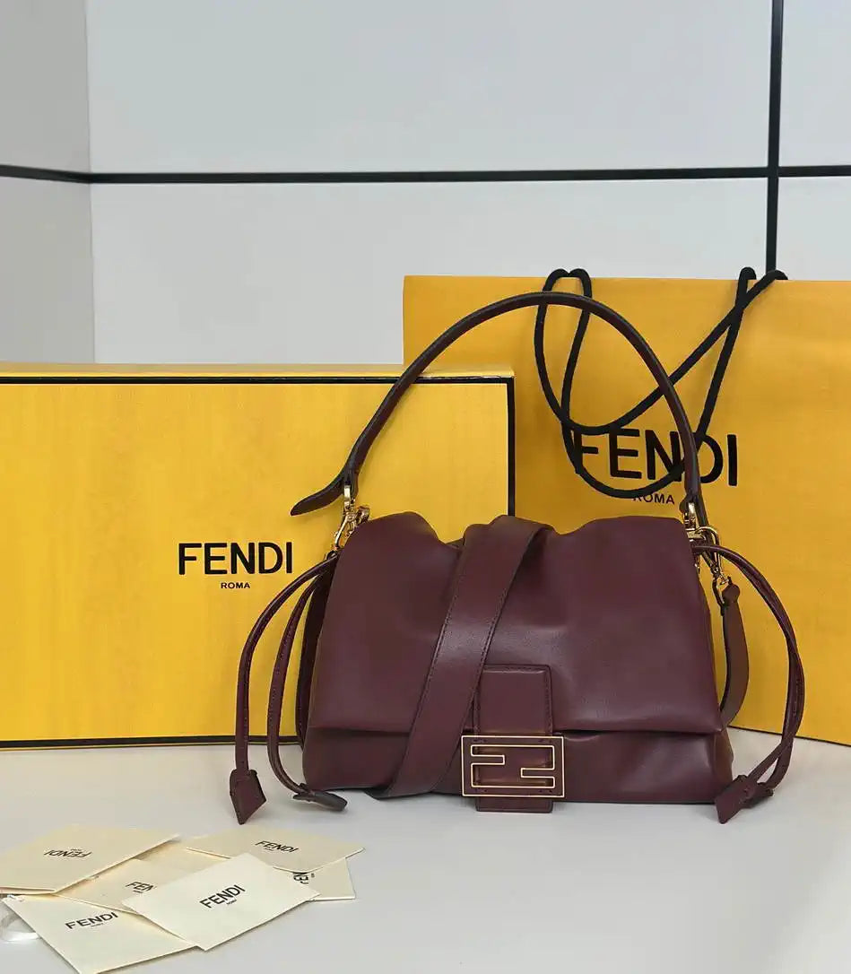 Fendi 8BR833AQ0DF1SK5 Mamma Baguette Medium Wine Red nappa leather bag 8677M