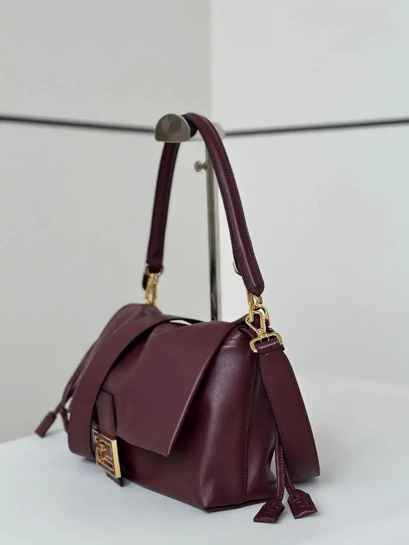 Fendi 8BR833AQ0DF1SK5 Mamma Baguette Medium Wine Red nappa leather bag 8677M
