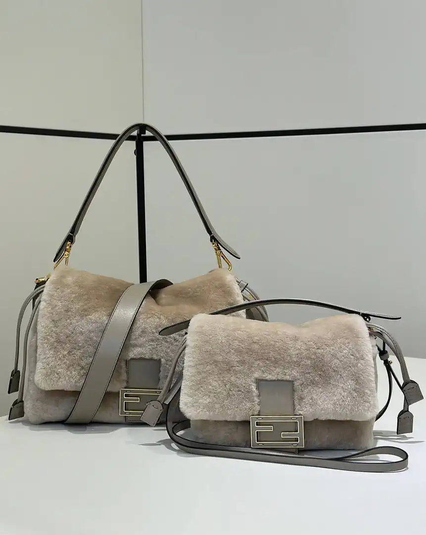 Fendi 8BR833AYCUF0NGA Mamma Baguette Medium Beige shearling bag 8693L - Default Title - View 6