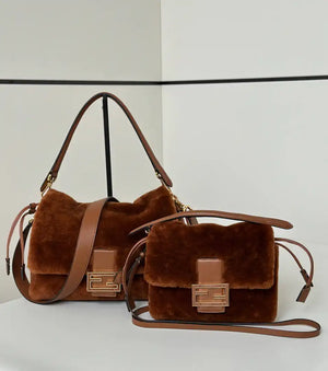 Fendi 8BR833AYCUF0NGA Mamma Baguette Medium Brown shearling bag 8693L - Default Title - View 1