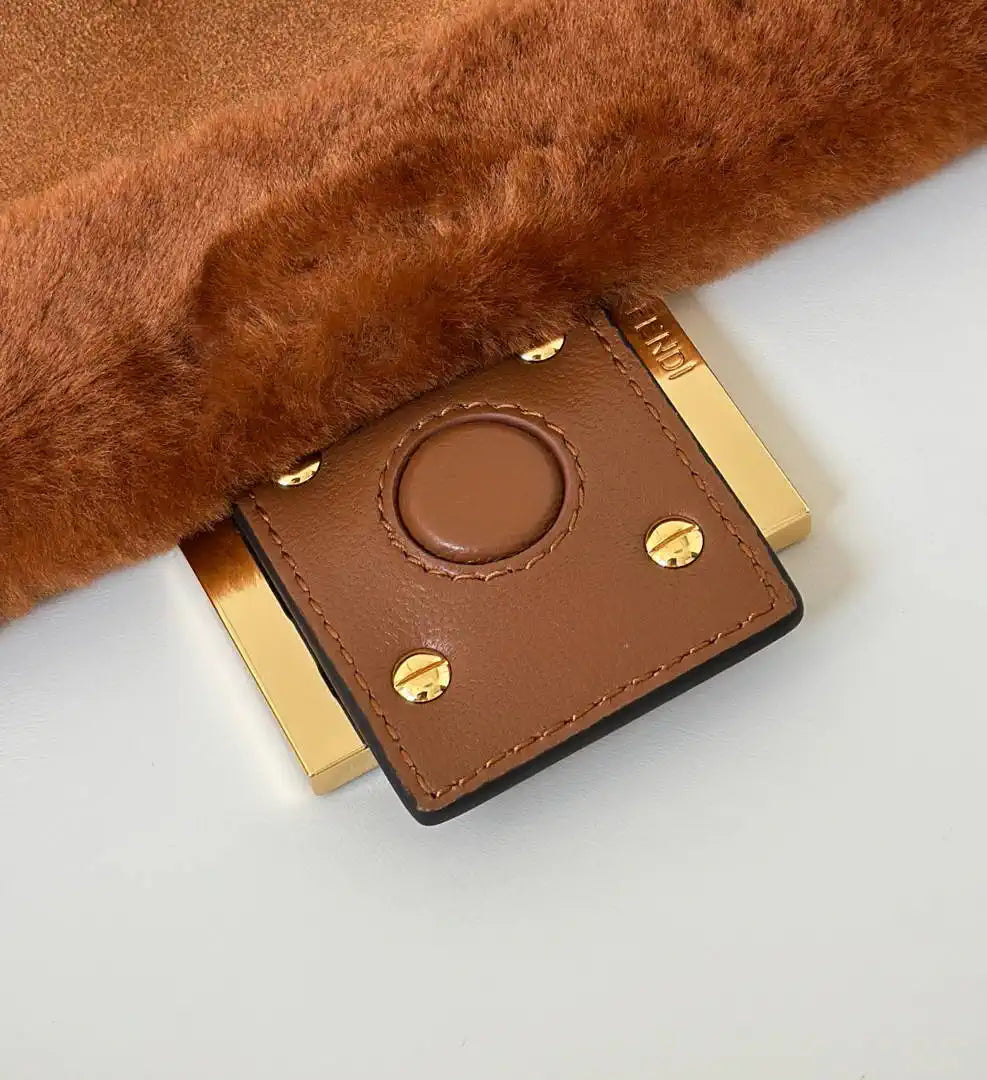 Fendi 8BR833AYCUF0NGA Mamma Baguette Medium Brown shearling bag 8693L - Default Title - View 6