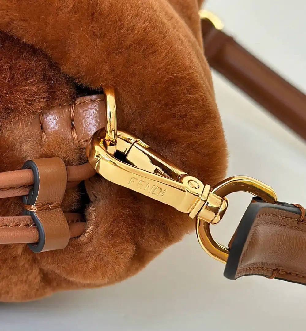 Fendi 8BR833AYCUF0NGA Mamma Baguette Medium Brown shearling bag 8693L - Default Title - View 8