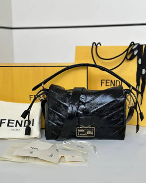 Fendi 8BR834 Mamma Baguette Large Black eel skin leather bag 8677AL - Default Title - View 1