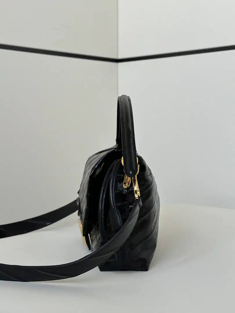 Fendi 8BR834 Mamma Baguette Large Black eel skin leather bag 8677AL - Default Title - View 3