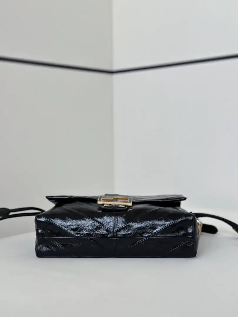 Fendi 8BR834 Mamma Baguette Large Black eel skin leather bag 8677AL - Default Title - View 6