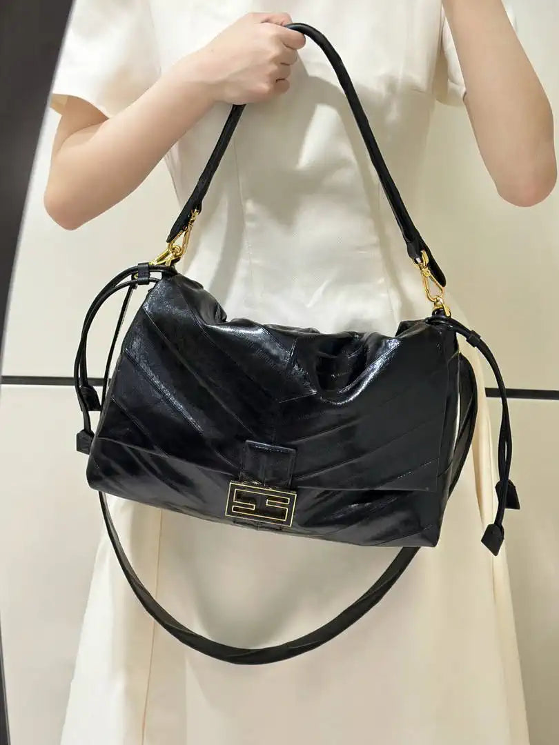 Fendi 8BR834 Mamma Baguette Large Black eel skin leather bag 8677AL - Default Title - View 11