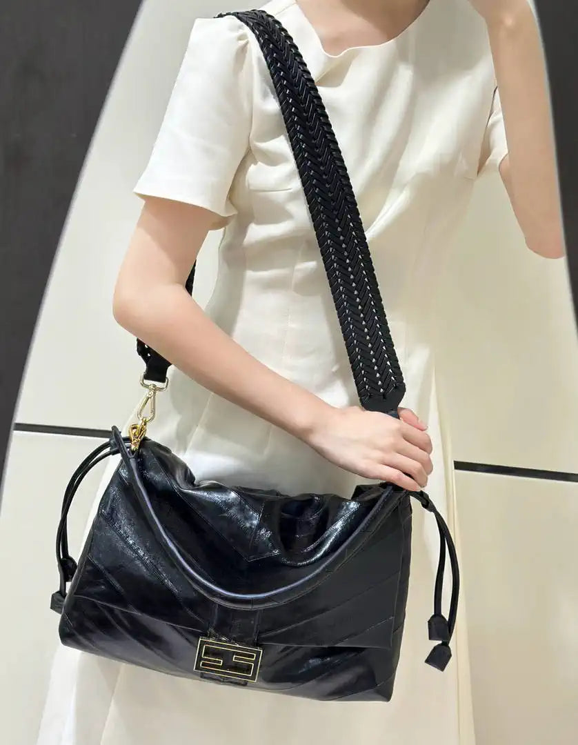 Fendi 8BR834 Mamma Baguette Large Black eel skin leather bag 8677AL - Default Title - View 12