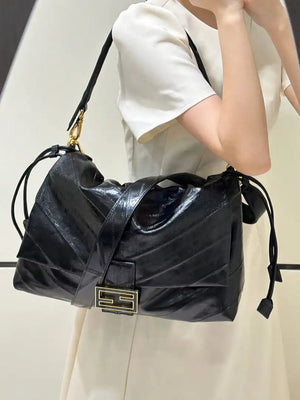 Fendi 8BR834 Mamma Baguette Large Black eel skin leather bag 8677AL - Default Title - View 13