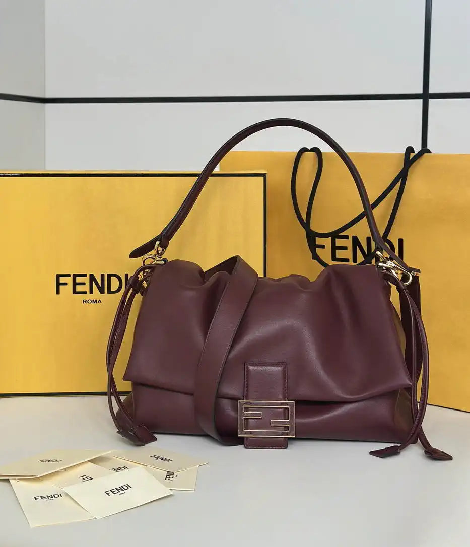 Fendi 8BR834 Mamma Baguette Large Wine Red nappa leather bag 8677L