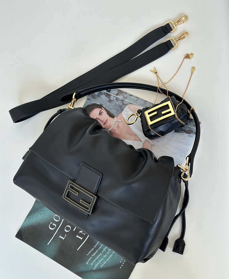 Fendi 8BR834AQ0DF0E65 Mamma Baguette Large Black nappa leather bag 8677L - Default Title - View 1