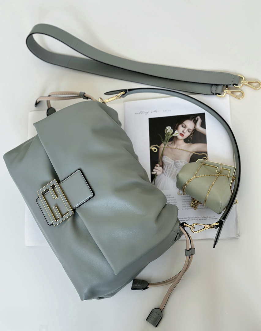 Fendi 8BR834AQ0DF0E65 Mamma Baguette Large Green nappa leather bag 8677L