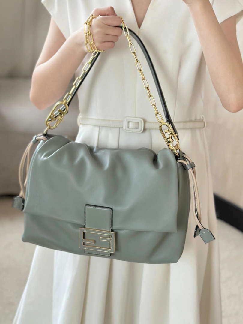 Fendi 8BR834AQ0DF0E65 Mamma Baguette Large Green nappa leather bag 8677L - Default Title - View 4