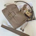 Fendi 8BR834AQ0DF0E65 Mamma Baguette Large Dove grey nappa leather bag 8677L - Default Title - View 1
