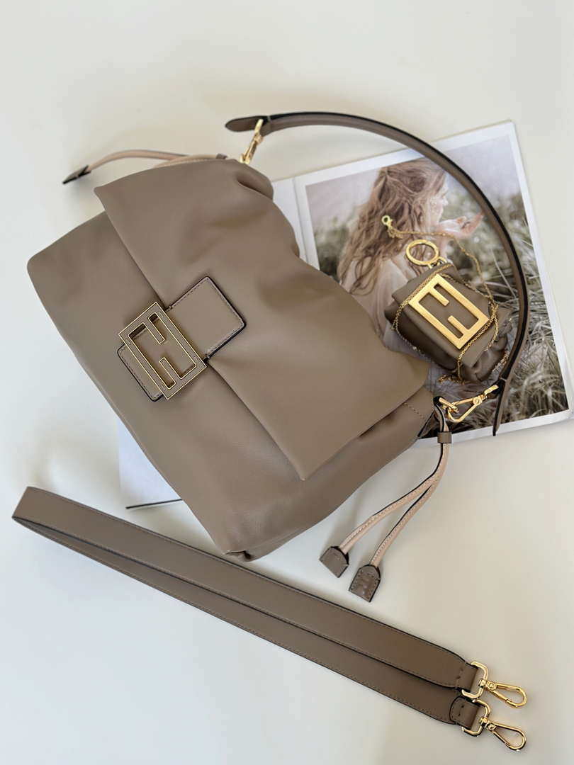 Fendi 8BR834AQ0DF0E65 Mamma Baguette Large Dove grey nappa leather bag 8677L