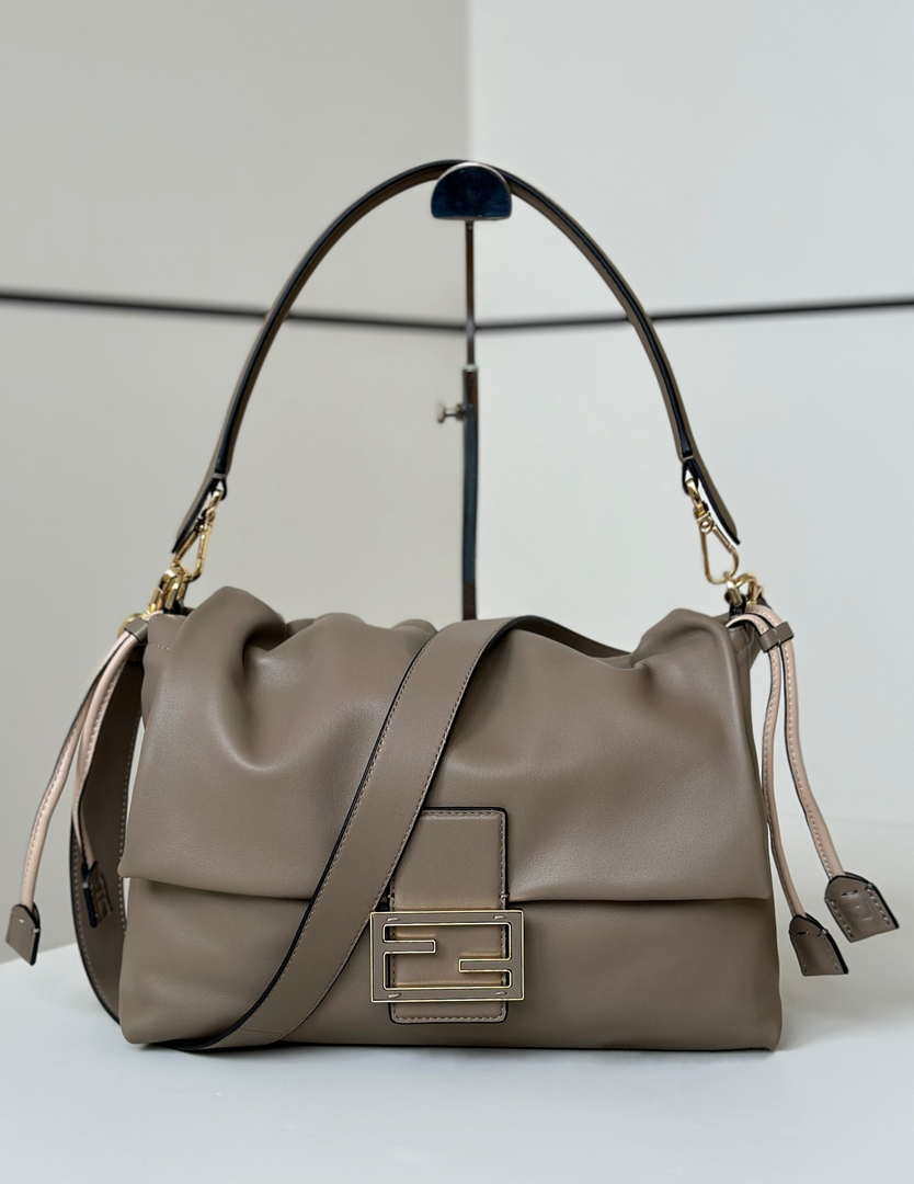 Fendi 8BR834AQ0DF0E65 Mamma Baguette Large Dove grey nappa leather bag 8677L