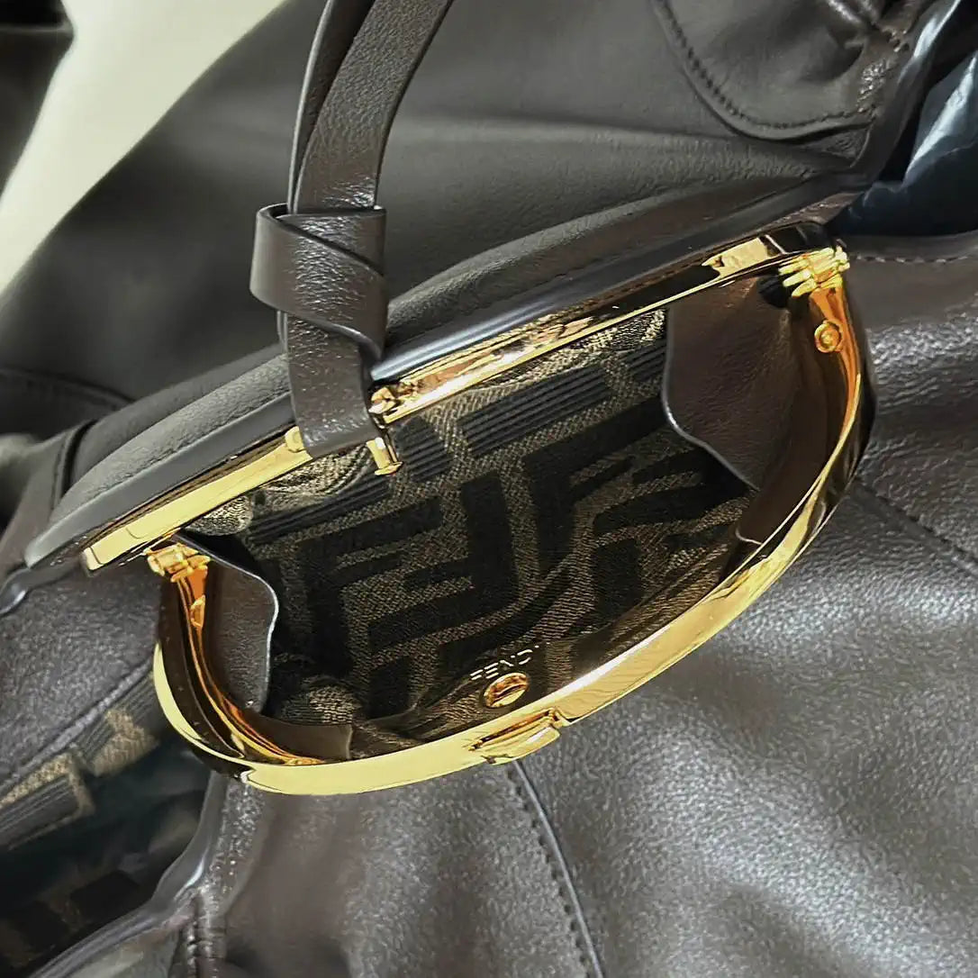 Fendi 8BR839 Fendi Large Spy Dark Brown leather bag