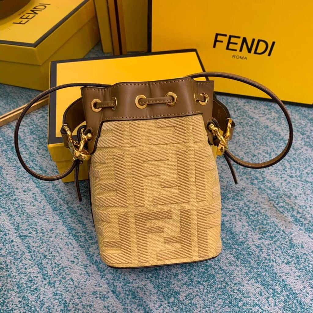 Fendi 8BS010 Mon Tresor Leather And Canvas Mini Bag Apricot - luxibagsmall