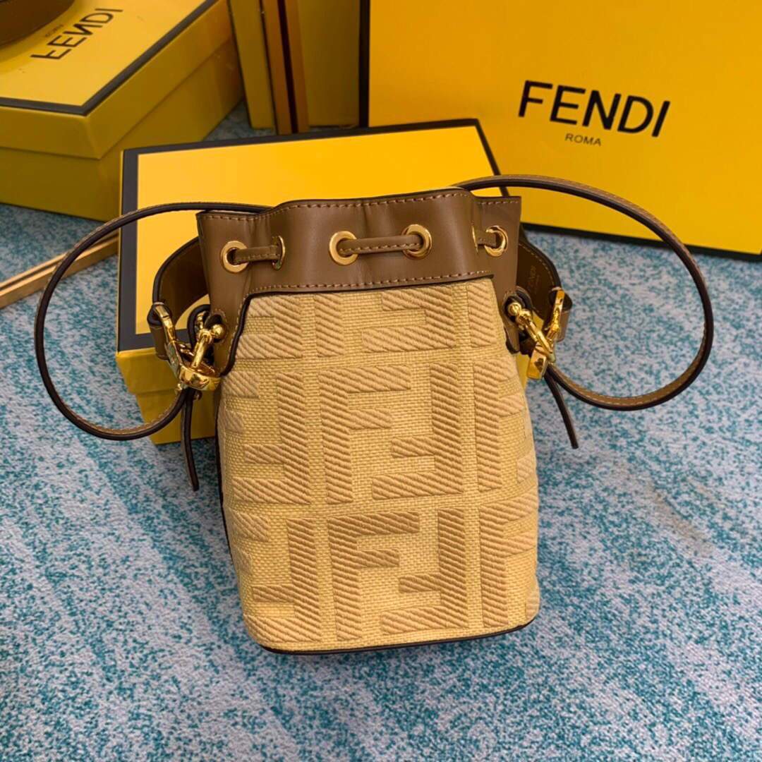 Fendi 8BS010 Mon Tresor Leather And Canvas Mini Bag Apricot - luxibagsmall