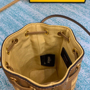 Fendi 8BS010 Mon Tresor Leather And Canvas Mini Bag Apricot - luxibagsmall