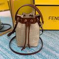 Fendi 8BS010 Mon Tresor Leather And Canvas Mini Bag Beige - luxibagsmall