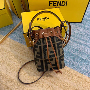 Fendi 8BS010 Mon Tresor Leather And Canvas Mini Bag Green - luxibagsmall