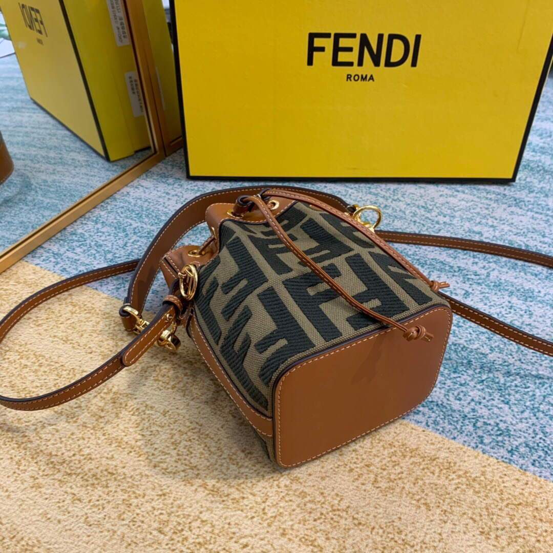 Fendi 8BS010 Mon Tresor Leather And Canvas Mini Bag Green - luxibagsmall