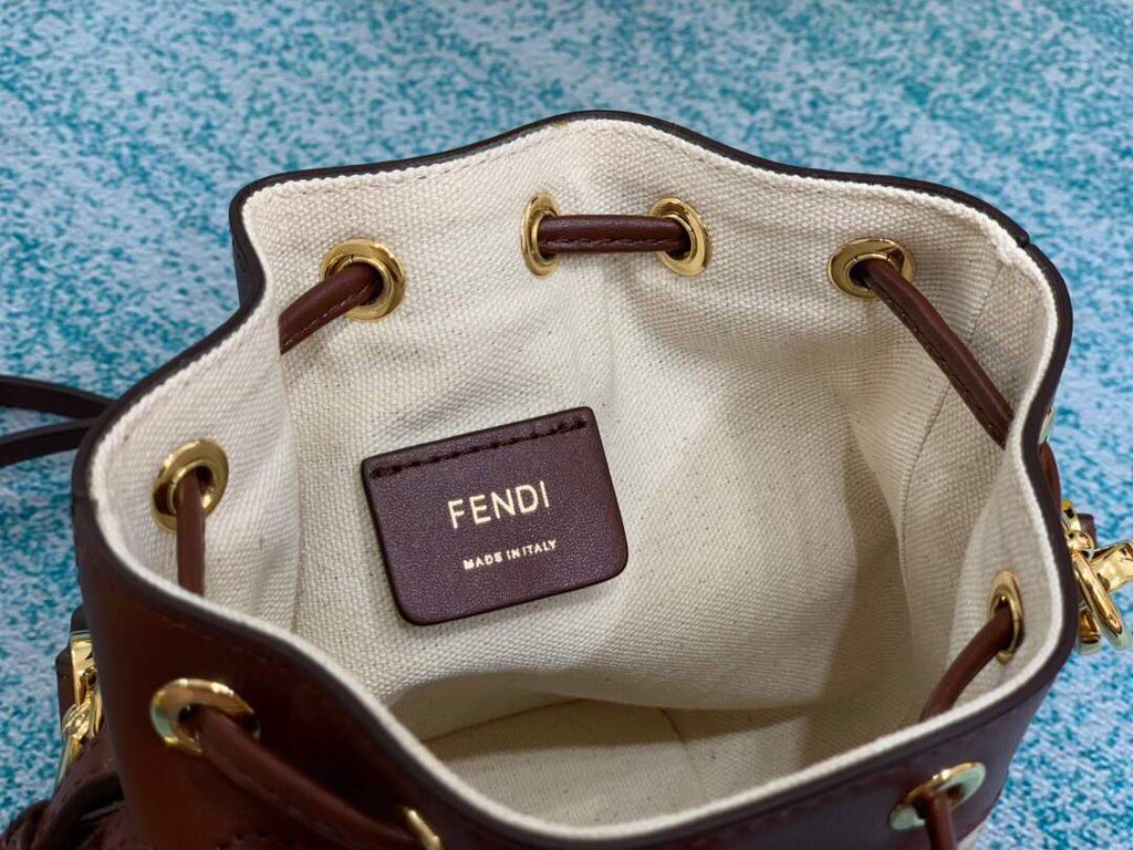 Fendi 8BS010 Mon Tresor Leather And Canvas Mini Bag Beige - luxibagsmall