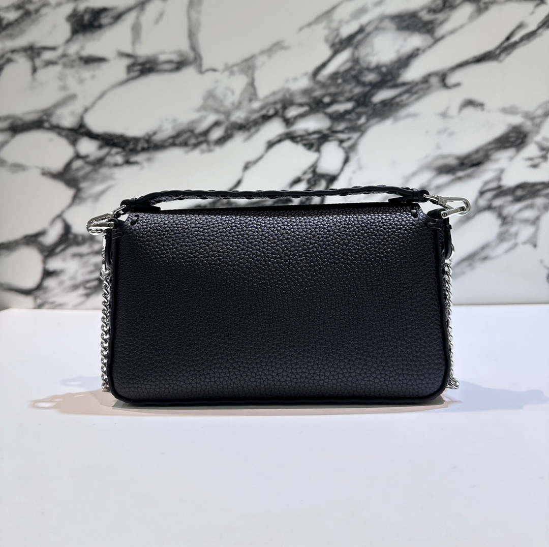 Fendi 8BS017 Baguette Mini Black Selleria bag with 309 hand-sewn Tpstitches 8610S
