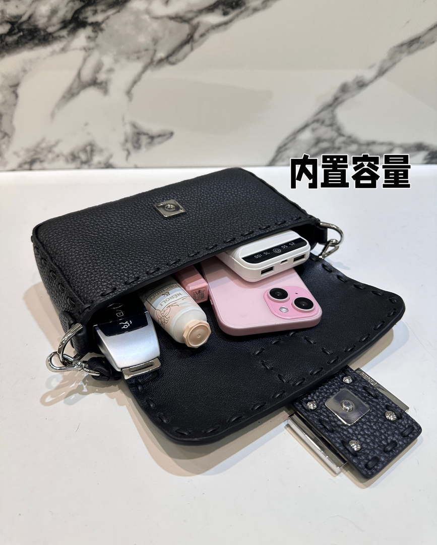 Fendi 8BS017 Baguette Mini Black Selleria bag with 309 hand-sewn Tpstitches 8610S - Default Title - View 18