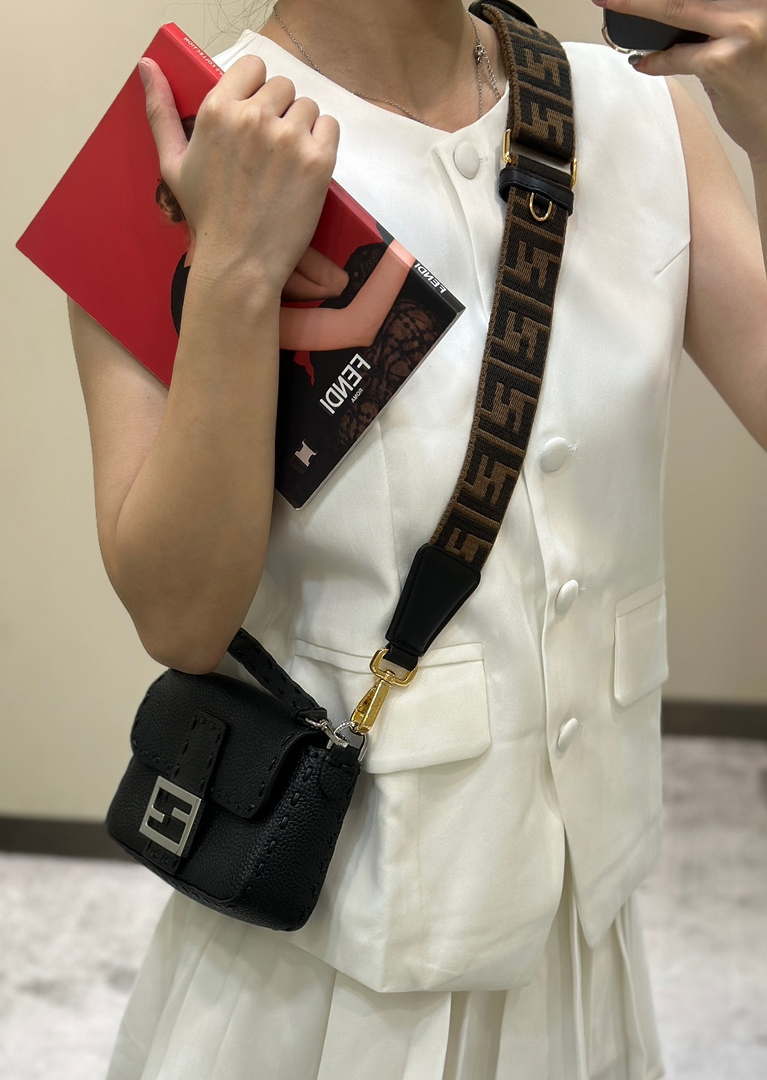 Fendi 8BS017 Baguette Mini Black Selleria bag with 309 hand-sewn Tpstitches 8610S - Default Title - View 5