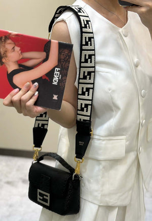 Fendi 8BS017 Baguette Mini Black Selleria bag with 309 hand-sewn Tpstitches 8610S - Default Title - View 8