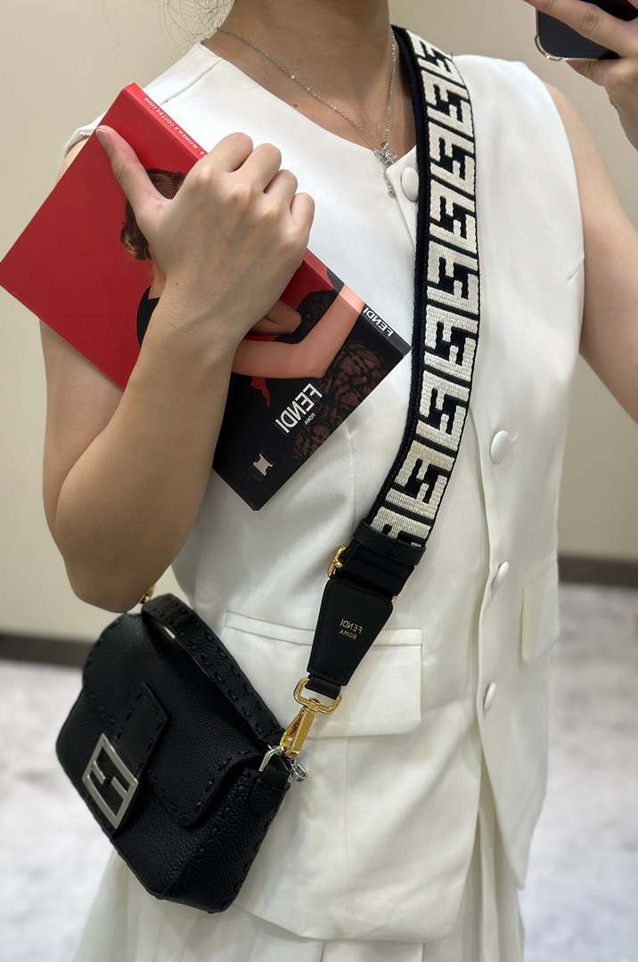 Fendi 8BS017 Baguette Mini Black Selleria bag with 309 hand-sewn Tpstitches 8610S - Default Title - View 9