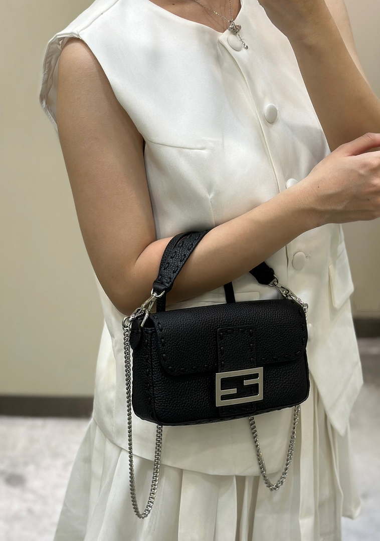 Fendi 8BS017 Baguette Mini Black Selleria bag with 309 hand-sewn Tpstitches 8610S - Default Title - View 2