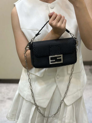 Fendi 8BS017 Baguette Mini Black Selleria bag with 309 hand-sewn Tpstitches 8610S - Default Title - View 3