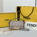 Fendi 8BS017  Baguette Mini Dove Gray denim-effect FF jacquard bag - Default Title - View 1