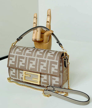 Fendi 8BS017  Baguette Mini Dove Gray denim-effect FF jacquard bag - Default Title - View 2